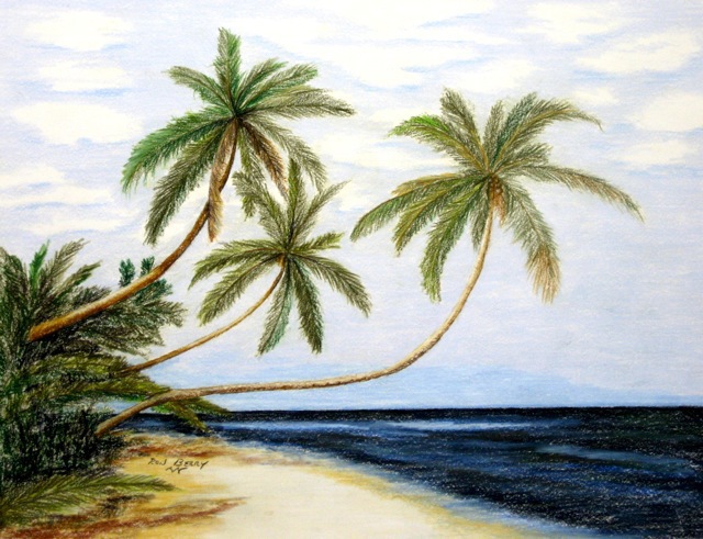 640x491 Ron Berry Artwork Palms Over White Beach Original Drawing - Beach Drawing Images