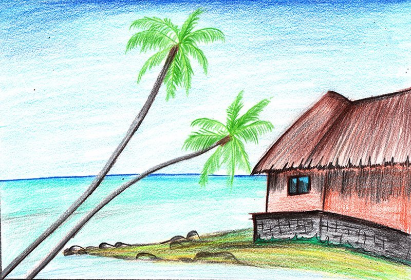 800x546 Learn How To Draw A Beach Scenery - Beach Drawing Pictures