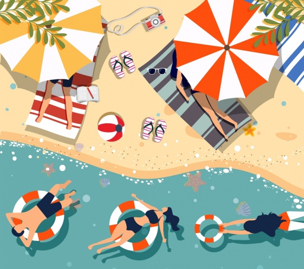 600x530 summer beach drawing relaxed people icon colored cartoon free - Beach Drawing Pictures