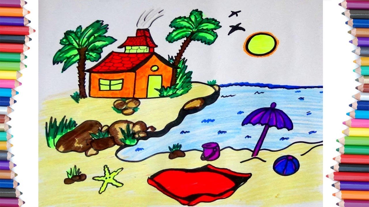 Beach House Drawing at PaintingValley.com | Explore collection of Beach ...