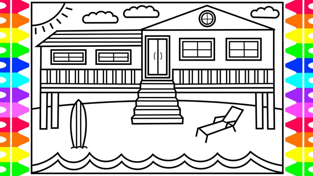 1280x720 How To Draw A Beach House For Kids House Drawing - Beach House Drawing