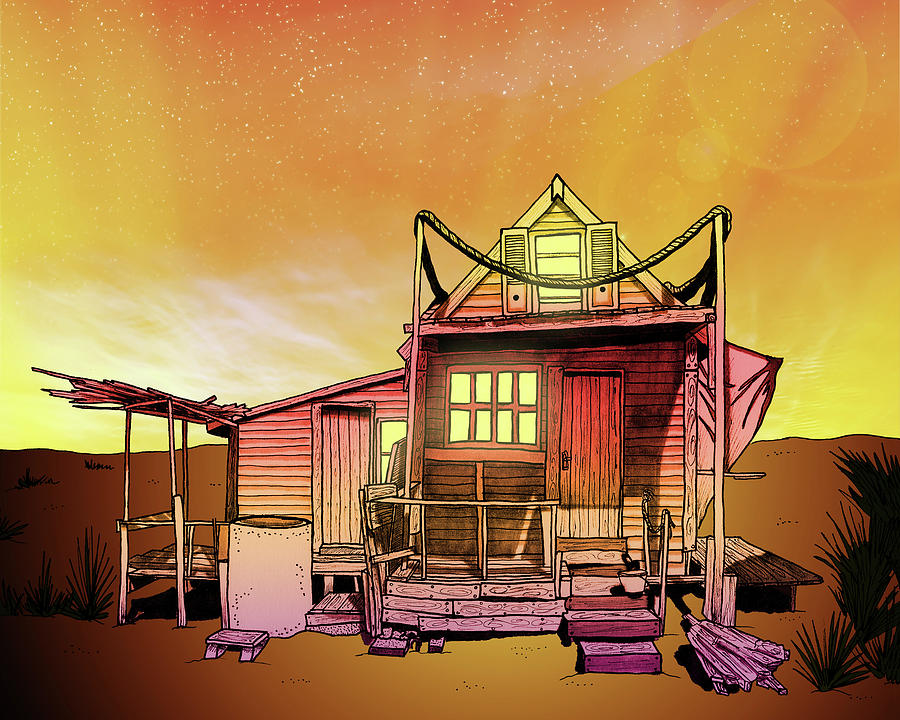 900x720 sunset beach shack drawing - Beach House Drawing