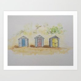 264x264 Beach Huts Art Prints - Beach Hut Drawing