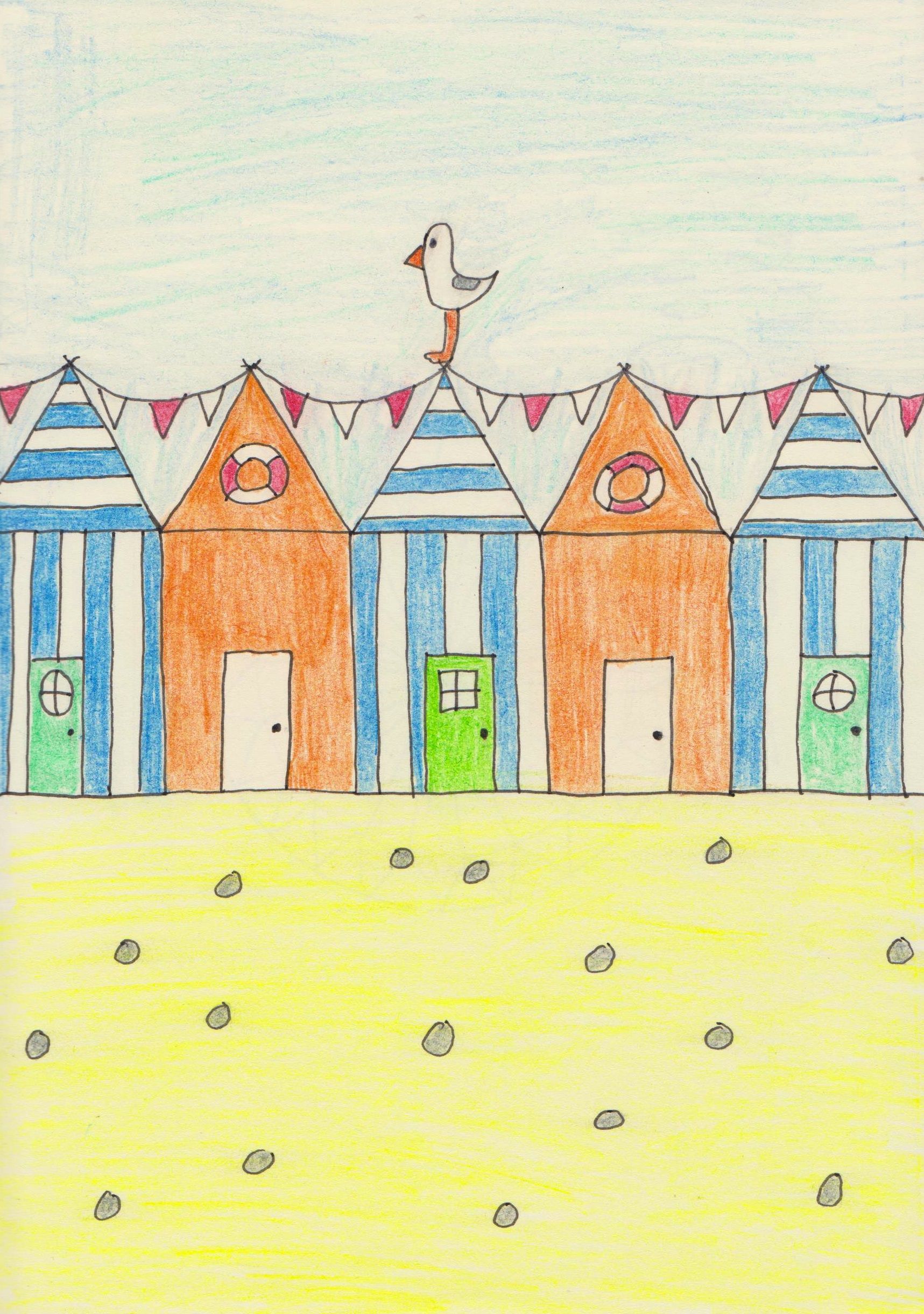 1717x2440 Day Of Day Drawing Challenge 'a Beach Hut' Art Drawing - Beach Hut Drawing