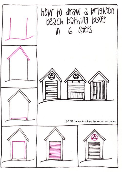 500x704 Draw Bathing Boxes Step - Beach Hut Drawing