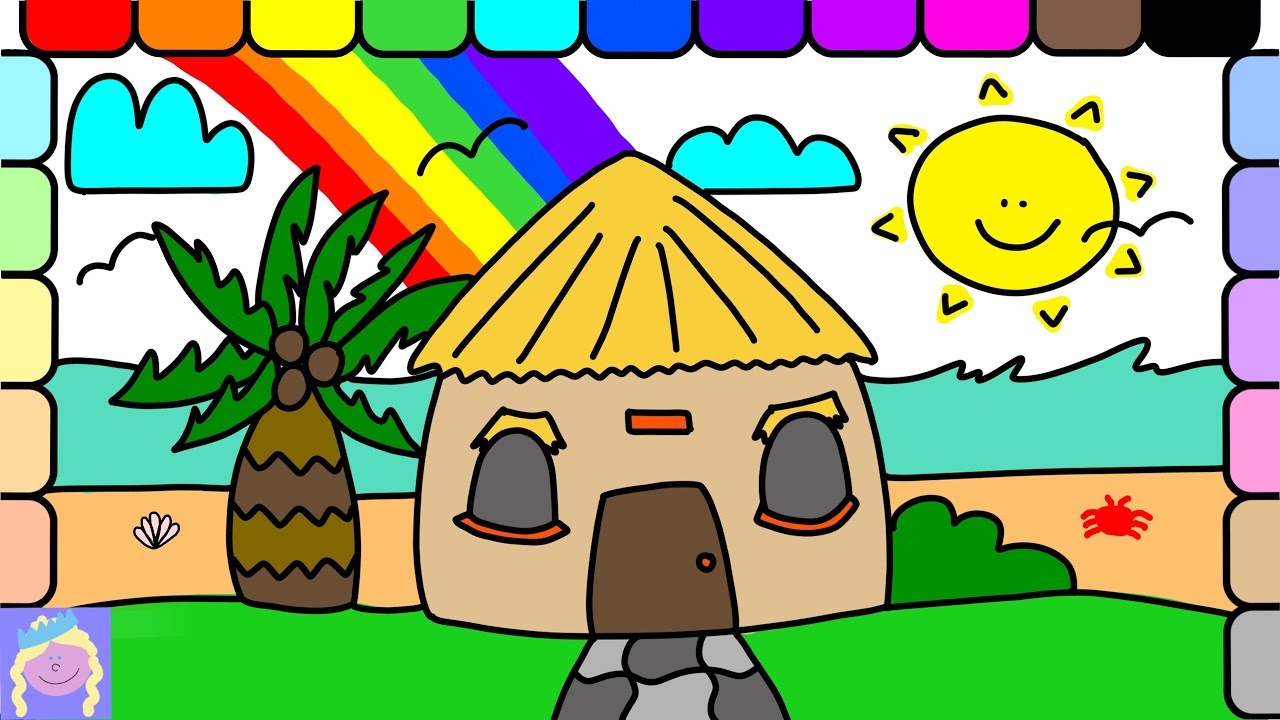 1280x720 Learn How To Draw A Beach Hut With This Easy Drawing And Coloring - Beach Hut Drawing