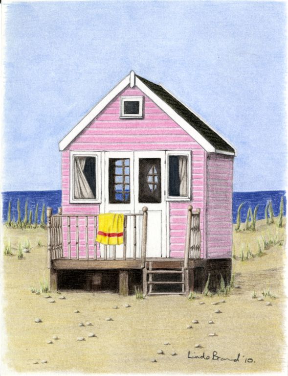 589x768 Pencil Drawings And Artwork - Beach Hut Drawing