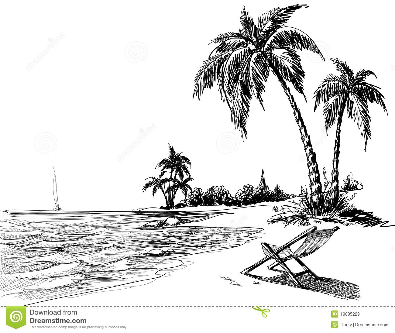 1300x1096 Hawaiian Beach Drawing - Beach Landscape Drawing