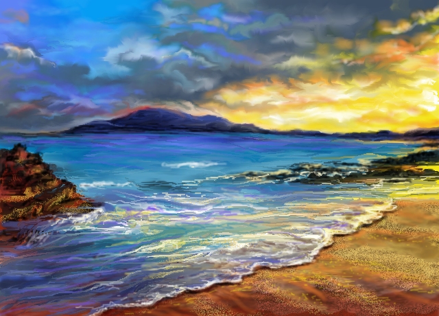 640x460 Beach Scene - Beach Landscape Drawing