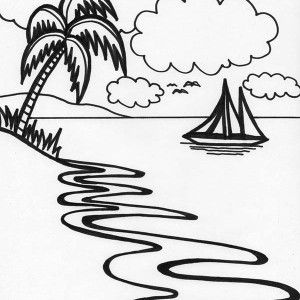 300x300 Beautiful Beach Line Drawing In Art Graphic Coloring - Beach Line Drawing