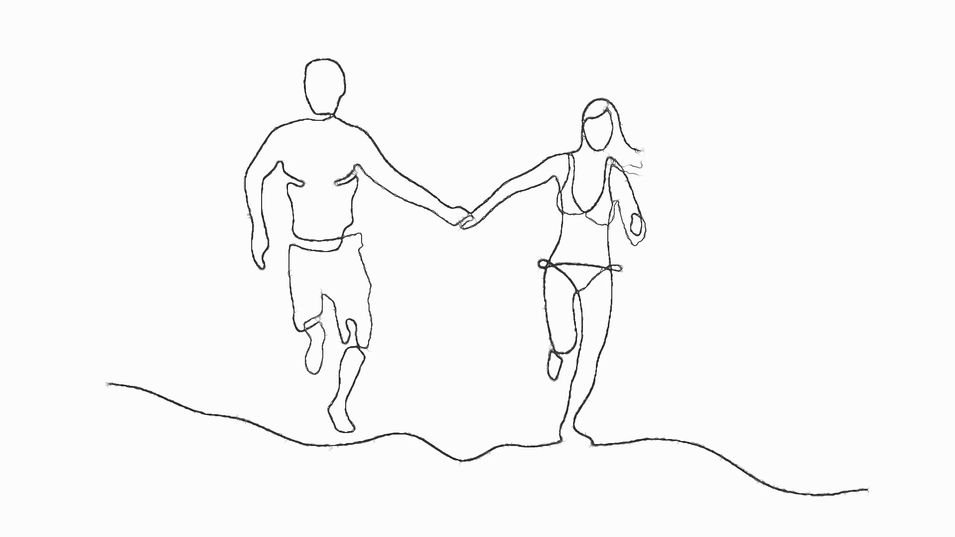 1920x1080 Continuous Line Drawing Of Couple Running Holding Hands Along - Beach Line Drawing