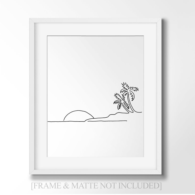 794x794 Island Palm Trees And Beach Line Art Minimalist Wall Art Etsy - Beach Line Drawing