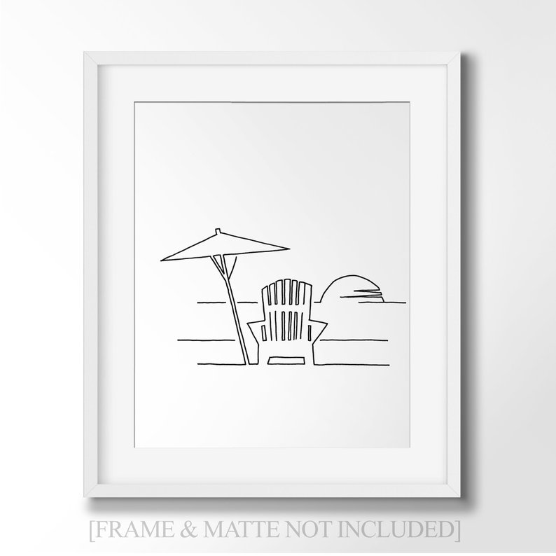 794x794 Ocean Beach Chair Line Art Minimalist Wall Art Drawing Etsy - Beach Line Drawing