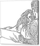 163x186 One Line Drawing Lovers On The Beach Mixed Media - Beach Line Drawing