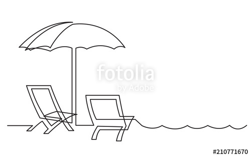 500x313 Continuous Line Drawing Of Beach Chairs And Sea Waves Stock Image - Beach Line Drawing