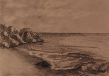 358x250 Rocky Beach Pencil Drawing - Beach Pencil Drawing