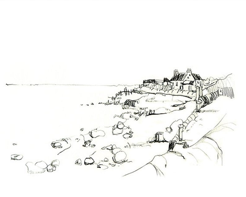 794x635 beach landscape pencil sketch print or beach pencil etsy - Beach Pencil Drawing
