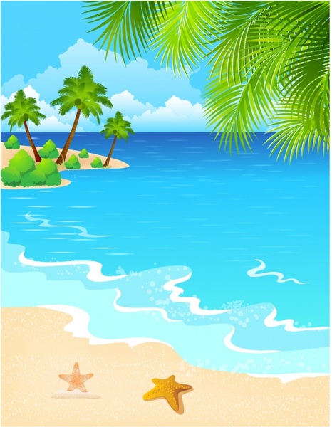 466x600 Beach Scene Free Vector In Adobe Illustrator - Beach Scene Drawing