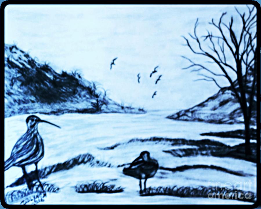 900x723 Blue Pencil Sketch Beach Scene Drawing - Beach Scene Drawing