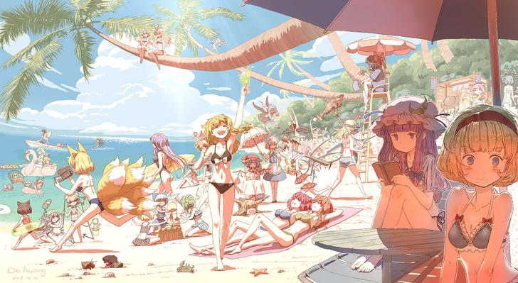 728x399 Some Touhou Beach Scene Drawing - Beach Scene Drawing