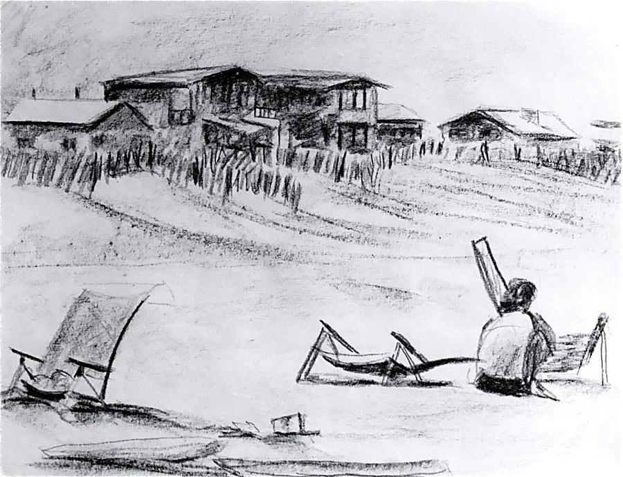 900x689 Study Of A Beach Scene Drawing - Beach Scene Drawing