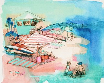 340x270 Sunday - Beach Scene Drawing