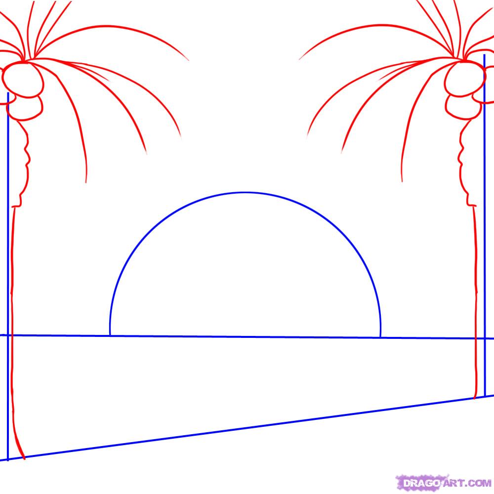 1000x1000 How To Draw A Sunset, Step - Beach Sunset Drawing