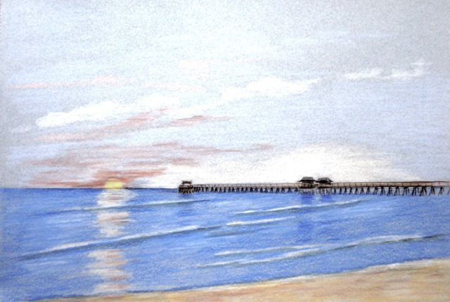 640x429 ron berry artwork peaceful sunset at naples pier original - Beach Sunset Drawing