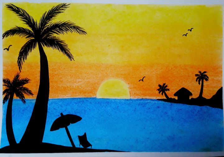 Sunset Beach Drawing Easy : Sunset by the beach ← a landscape ...