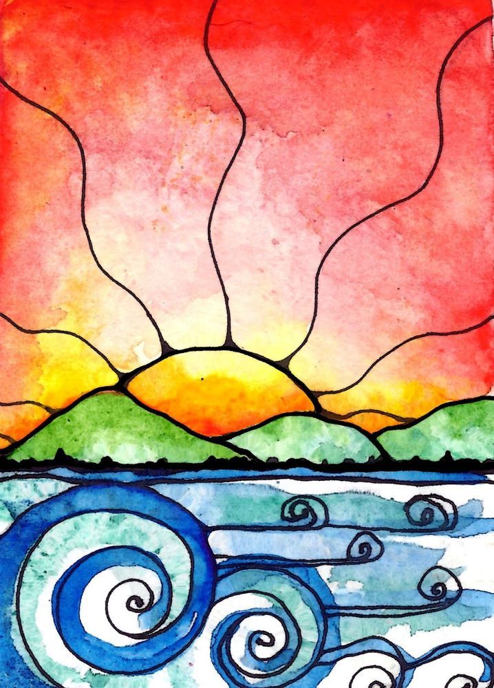 718x1000 sunset seascape square one - Beach Sunset Drawing