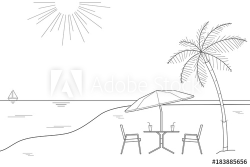 500x334 Black And White Outline Drawing Of A Striped Beach Umbrella - Beach Umbrella Drawing