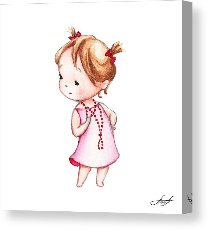 680x752 the drawing of little girl in red beads canvas print canvas art - Beads Drawing