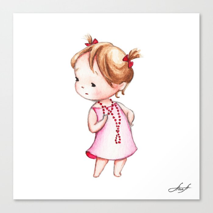 700x700 the drawing of little girl in red beads canvas print - Beads Drawing