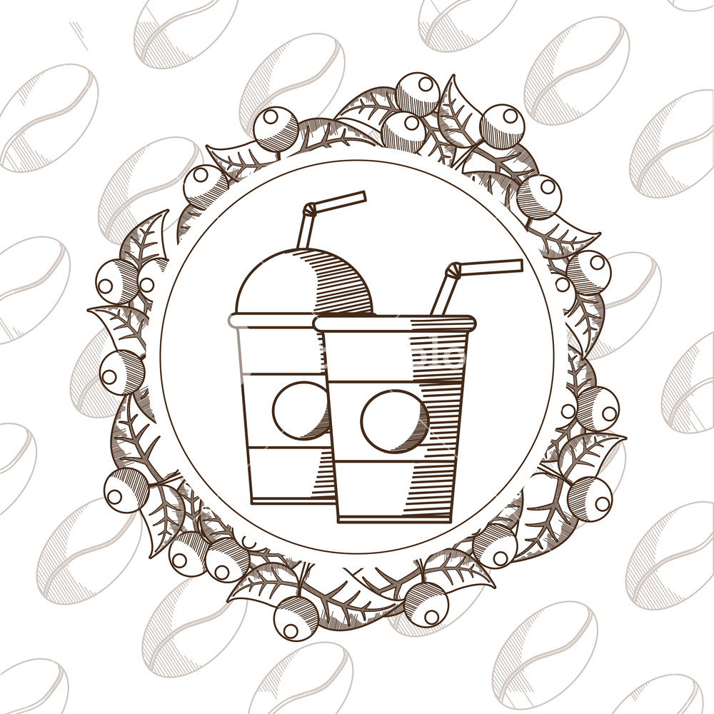 1000x1000 coffee to go cups on round frame with beans hand drawing vector - Beans Drawing