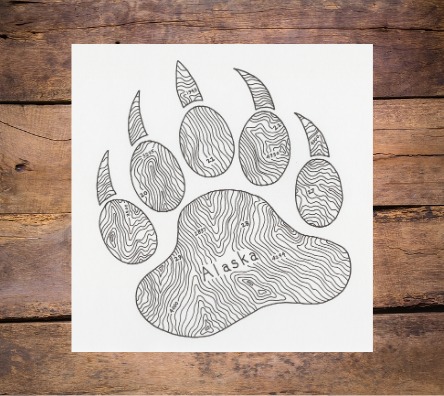444x396 alaska bear claw topography drawing signed print kodiak art llc - Bear Claw Drawing