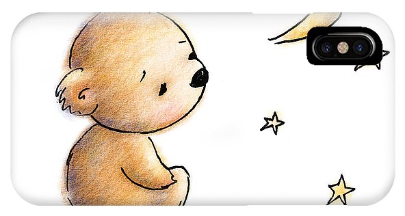 592x316 Drawing Of Cute Teddy Bear Watching The Star Iphone X Case - Bear Cute Drawing