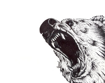 340x270 Grizzly Bear Drawing Etsy - Bear Drawing Art
