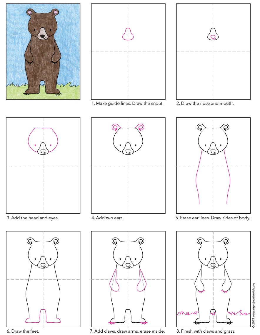884x1138 Draw A Standing Bear Art Projects For Kids - Bear Drawing Easy