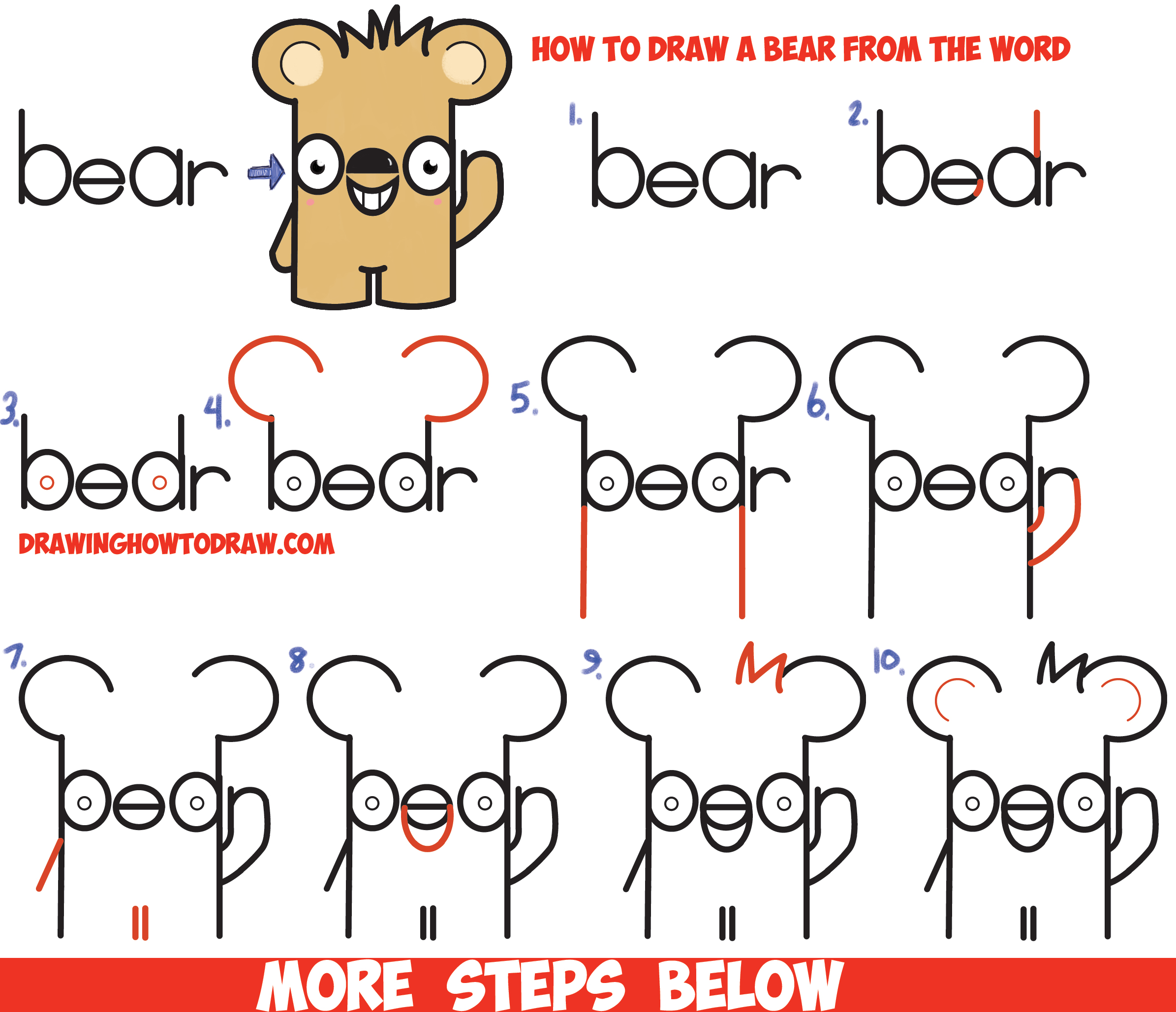 2390x2058 How To Draw Cute Cartoon Kawaii Bear From The Word Bear Easy - Bear Drawing Step By Step