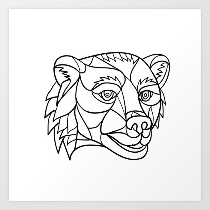 700x700 grizzly bear head mosaic black and white art print - Bear Head Drawing
