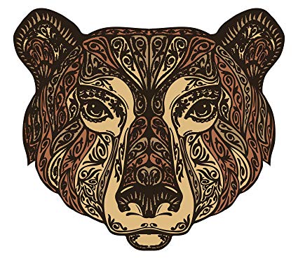425x369 Brown Tribal Pattern Bear Head Drawing Vinyl Decal - Bear Head Drawing