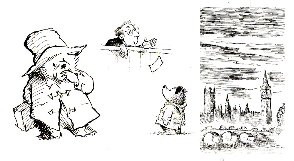 1000x550 Michael Bond's Paddington Bear Books Illustrations - Bear Line Drawing