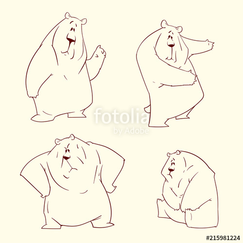 500x500 Set Of Outline Bear Drawings Stock Image And Royalty Free Vector - Bear Outline Drawing