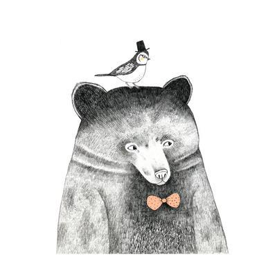 400x400 Bear With A Bird On His Head - Bear Pencil Drawing