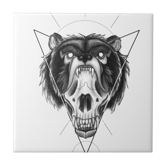 540x540 blackwork bear tile - Bear Skull Drawing