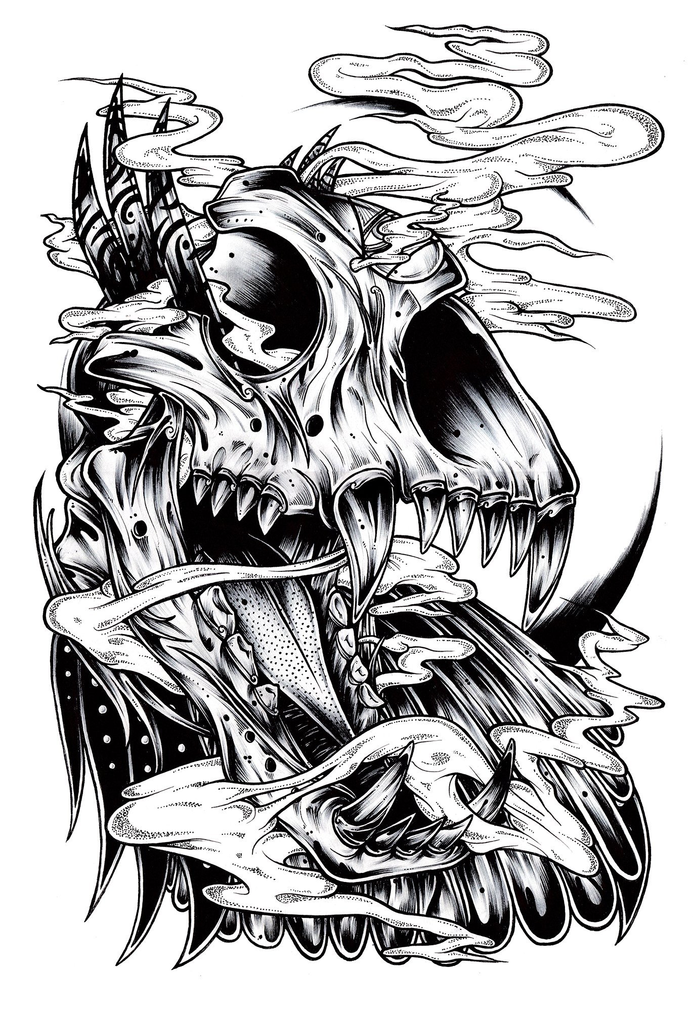 1370x2000 Connick Art Grizzly Bear Skull Print - Bear Skull Drawing