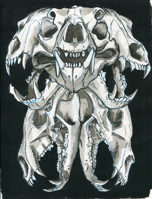 491x640 Inktober - Bear Skull Drawing