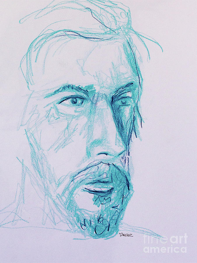 675x900 Bearded Man In Blue Drawing - Bearded Man Drawing