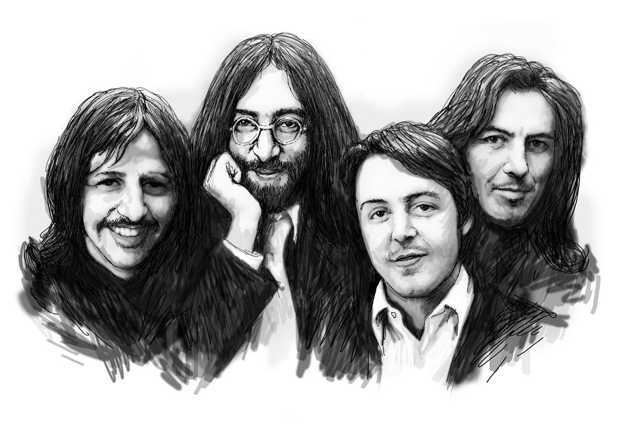 900x636 beatles blackwhite drawing sketch poster drawing - Beatles Drawing