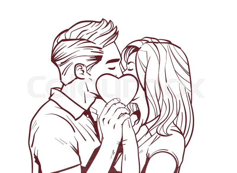800x585 Sketch Beautiful Couple Kiss Holding Stock Vector Colourbox - Beautiful Couple Drawing